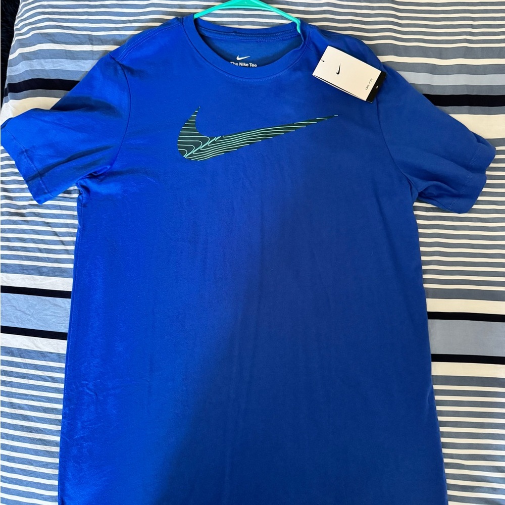 Nike Blue Short Sleeve Tee with Green Swoosh